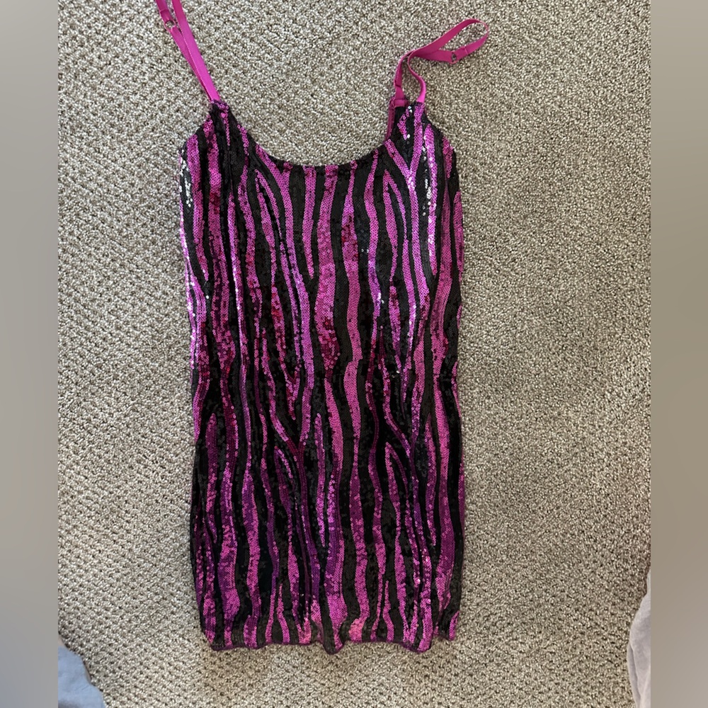 Pink and Black Zebra Print Sequin Dress